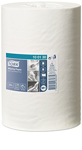 Tork 100130 Papel de secado Advanced de 1 capa compatible con el sistema de alimentación central pequeño M1, blanco, 11 rollos x 120m