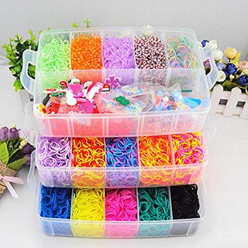 Towinle Gomitas para Hacer Pulseras, 15000 Cintas en Caja de Almacenamiento con 3 Capas con Marcos y Ganchos Rainbow Loom Bands Lujoso Set para Pulseras