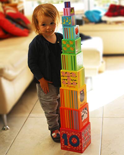 TOWO Caja apilable madera - Cubos apilables del Alfabeto de Madera para Aprender los números, Aprender Colores y Animales - Juguete Educativo 2 años - Juguetes montessori educativos