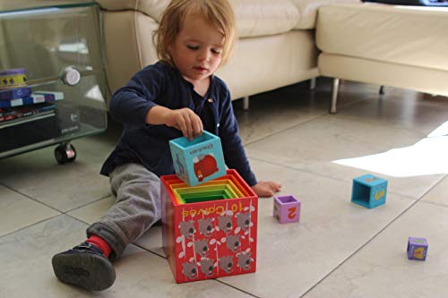 TOWO Caja apilable madera - Cubos apilables del Alfabeto de Madera para Aprender los números, Aprender Colores y Animales - Juguete Educativo 2 años - Juguetes montessori educativos