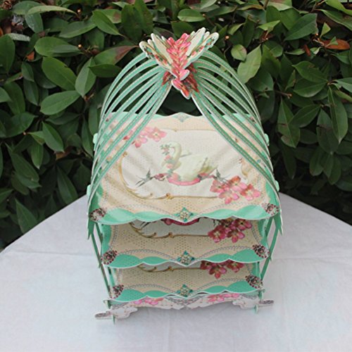 ToyMYTOY - Soporte de 3 niveles para tarta de pájaros y postres para boda, fiesta de cumpleaños (verde)