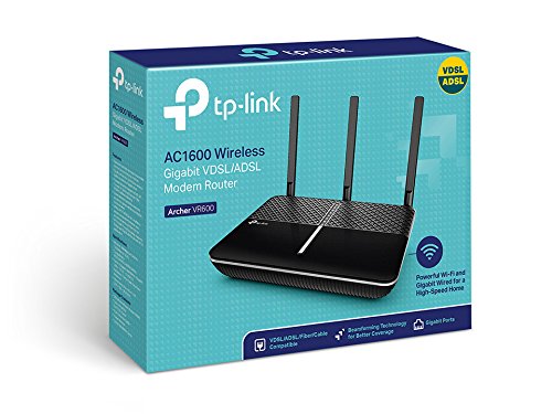 TP-LINK Archer VR600 V2.1 - Router Inalámbrico Doble banda VDSL/ADSL Wi-Fi AC 1600Mbps (300Mbps en 2.4GHz - 1300Mbps en 5GHz - 4 ports Gigabit - 1 port USB 2.0 - Beamforming - APP Tether)