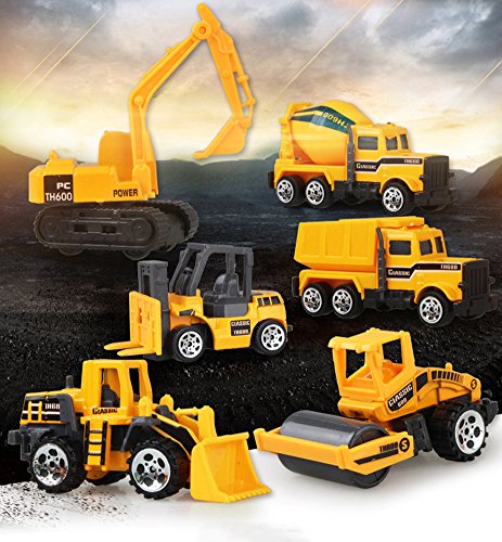 TQP-CK 6 Set Aleación Vehículo de Construcción Coche de Ingeniería:Bulldozer,Excavadora,Rodillo,Camión de la basura,Cisterna,Montacargas(3 años y más)