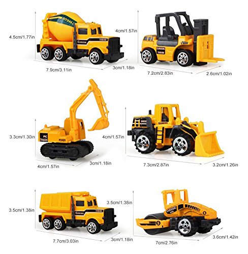 TQP-CK 6 Set Aleación Vehículo de Construcción Coche de Ingeniería:Bulldozer,Excavadora,Rodillo,Camión de la basura,Cisterna,Montacargas(3 años y más)