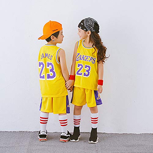 Traje de Jersey de Baloncesto para niños Lebron James 23# Los Angeles Lakers, Camiseta sin Mangas y pantalón Corto de Verano para niñas, Conjunto de chándal Loungewear-Yellow-L