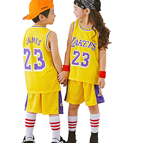 Traje de Jersey de Baloncesto para niños Lebron James 23# Los Angeles Lakers, Camiseta sin Mangas y pantalón Corto de Verano para niñas, Conjunto de chándal Loungewear-Yellow-L