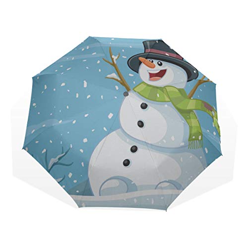 Travel Umbrella Winter Watercolor Card, Snowman Anti UV Compact 3 Fold Art Ligero Paraguas Plegables (Fuera de Impresión) Impermeable a Prueba de Viento Paraguas de protección Solar para Mujeres, niñ