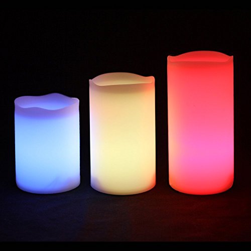 Tres velas de resina resistentes a la intemperie para el interior y el exterior con temporizador y control remoto y cambio de color, tamaño 10 cm / 12 cm / 14 cm Frostfire Mooncandles