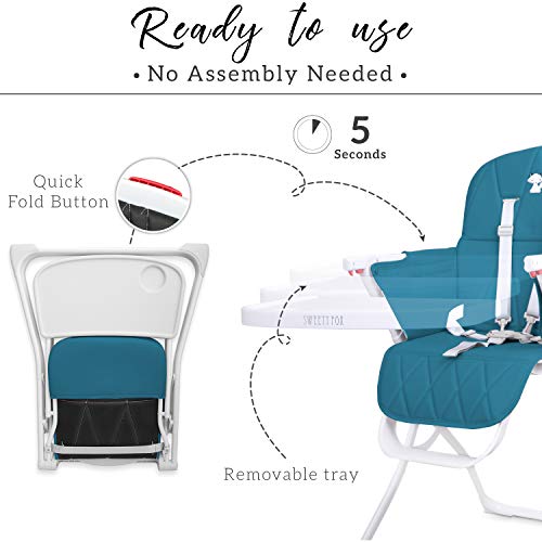 Trona para bebe, Compacta, Ajustable y Plegable - Trona Portatil Bebe con Bandeja extraíble sin BPA, Trona de Bebe con Cojin - Asiento de bebés para comer con Cinturon y Arnes de 5 puntos