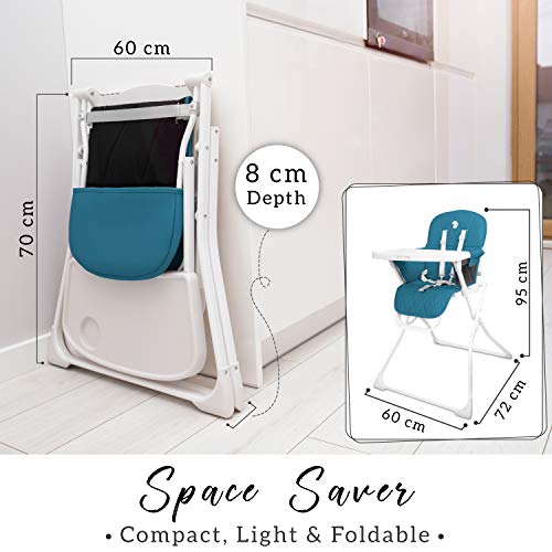 Trona para bebe, Compacta, Ajustable y Plegable - Trona Portatil Bebe con Bandeja extraíble sin BPA, Trona de Bebe con Cojin - Asiento de bebés para comer con Cinturon y Arnes de 5 puntos