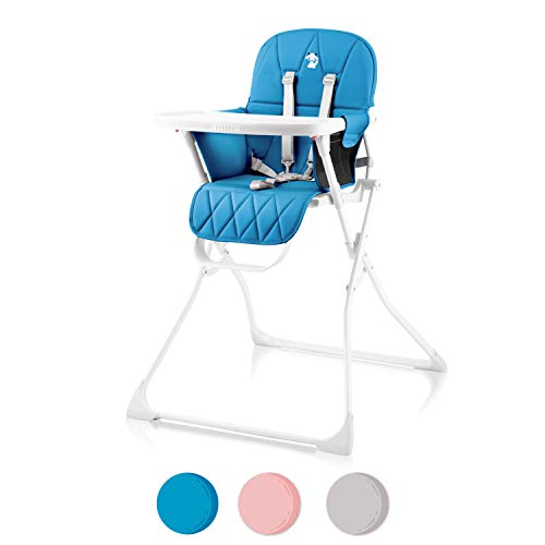 Trona para bebe, Compacta, Ajustable y Plegable - Trona Portatil Bebe con Bandeja extraíble sin BPA, Trona de Bebe con Cojin - Asiento de bebés para comer con Cinturon y Arnes de 5 puntos