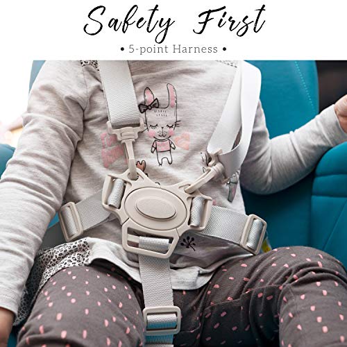 Trona para bebe, Compacta, Ajustable y Plegable - Trona Portatil Bebe con Bandeja extraíble sin BPA, Trona de Bebe con Cojin - Asiento de bebés para comer con Cinturon y Arnes de 5 puntos