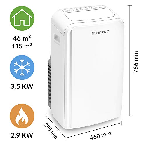 TROTEC Acondicionador de aire local PAC 3500 SH 3,5 kW/, Unidad de aire acondicionado 4 en 1: refrigeración, calefacción, ventilación, deshumidificación incluido AirLock 100