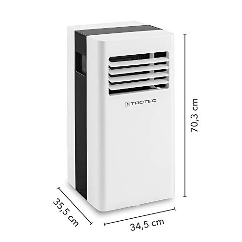 TROTEC Aire Acondicionado Portátil Pac 2100 X, 3 en 1: Refrigeración, Ventilación y Deshumidificación, Pantalla LED, Silencioso, hasta 65 m³, Purificación de Aire, Flujo de Aire 319 m³/h, Blanco