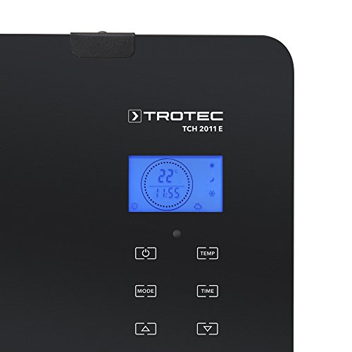 TROTEC Convector Cristal de Diseño TCH 2011 E, 2000 W, Calefacto, Radiador, Control Temperatura Automático, 2 Niveles de Calor, Mando a Distancia, Pantalla LCD táctil, Vidrio de Seguridad, Negro