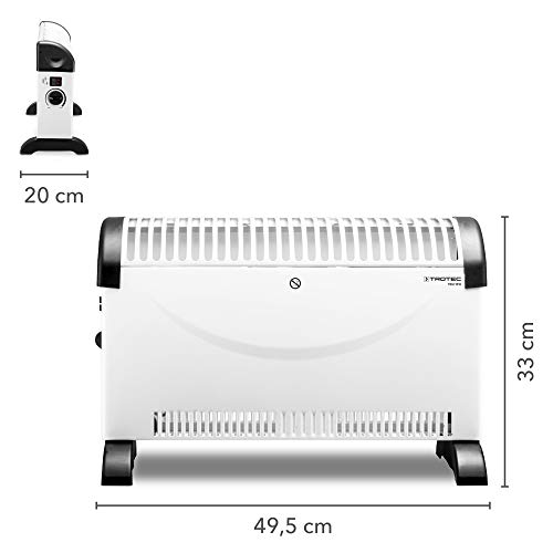 TROTEC Convector TCH 19 E, 2000 W, 3 Niveles, Termostato, Anti Sobrecalentamiento, Antihielo, Silencioso, Portátil, Compacto, Habitaciones hasta 24 m²/60 m³, Blanco