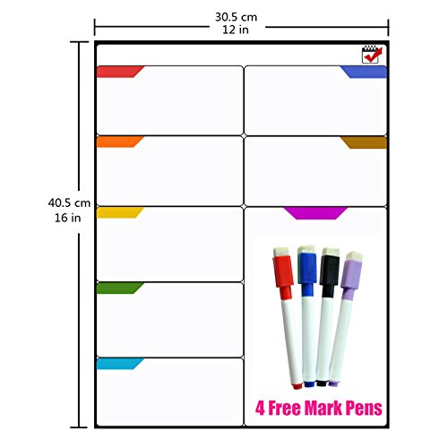 TTMOW Pizarra Magnética de Frigorífico para Tablero de Mensajes,Cocina Nevera/Sala/Aula para Planificador Ideal Planificador de Menú,Lista de la Compra,Grabar Notas/cumpleaños-Incluye 4 Rotulador