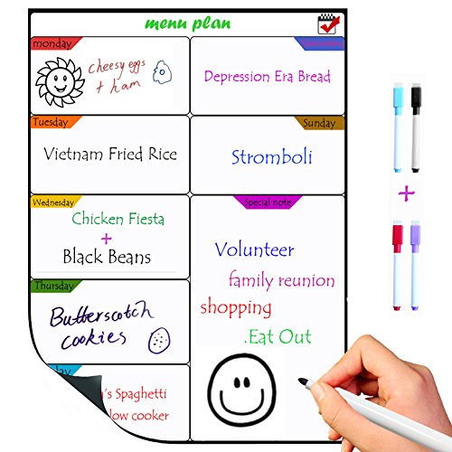 TTMOW Pizarra Magnética de Frigorífico para Tablero de Mensajes,Cocina Nevera/Sala/Aula para Planificador Ideal Planificador de Menú,Lista de la Compra,Grabar Notas/cumpleaños-Incluye 4 Rotulador