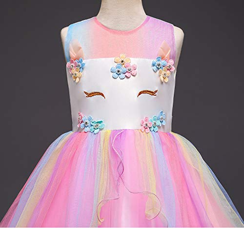 TTYAOVO Chicas Estrella Unicornio Fancy Vestido Princesa Flor Desfile de Niños Vestidos sin Mangas Volantes Vestido de Fiesta Talla 8-9 Años Rosado