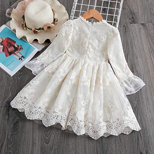 TTYAOVO Vestido de Fiesta de Princesa de Manga Larga de Encaje para Niñas Talla（100） 2-3 Años 10 Blanco