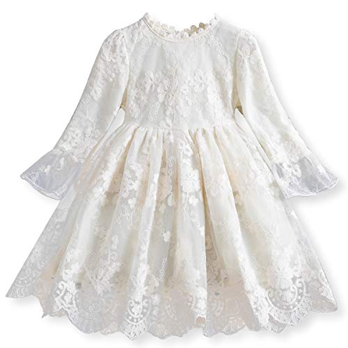 TTYAOVO Vestido de Fiesta de Princesa de Manga Larga de Encaje para Niñas Talla（100） 2-3 Años 10 Blanco