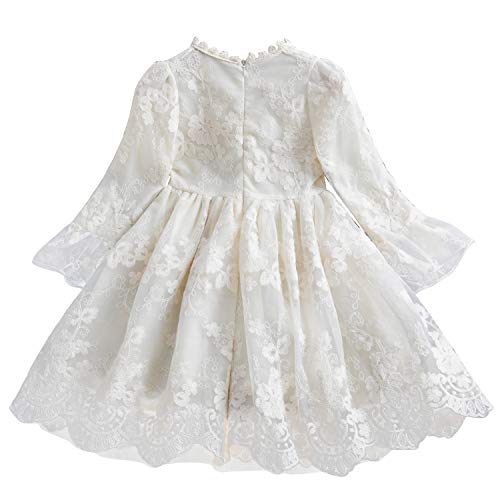 TTYAOVO Vestido de Fiesta de Princesa de Manga Larga de Encaje para Niñas Talla（100） 2-3 Años 10 Blanco