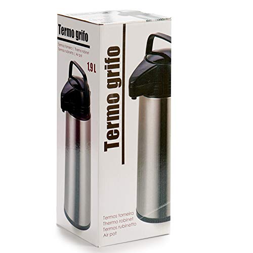 TU TENDENCIA ÚNICA Termo dispensador de acero inoxidable. Cabezal y asa de polipropileno negro. Capacidad 1,9 litros