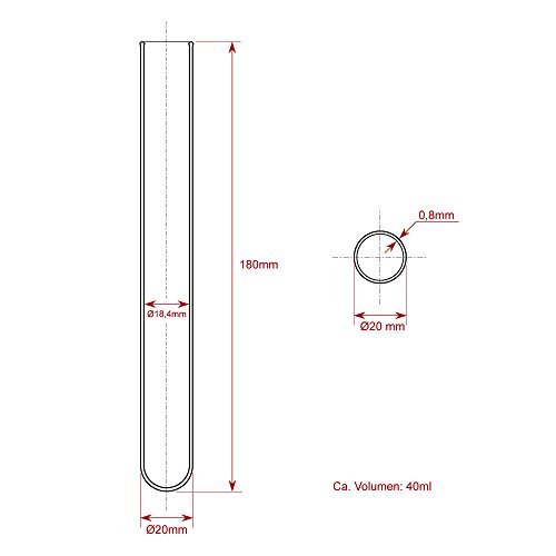 Tubo de ensayo de cristal con soporte de acrílico. Incluye tapón de corcho natural, 5-Loch Ø20mm +Glas