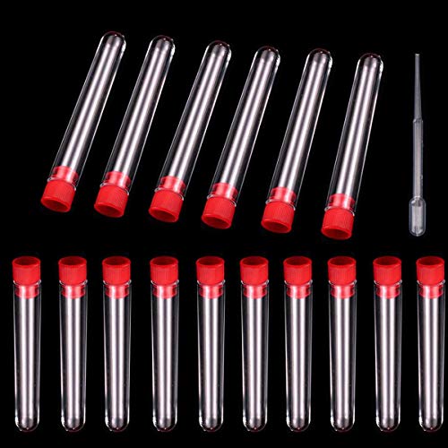 Tubos de ensayo plásticos,Dancepandas 40 Pcs Tubo de ensayo de tapa Rojo Impermeable Duro Irrompible(7,5ml)+Cuentagotas