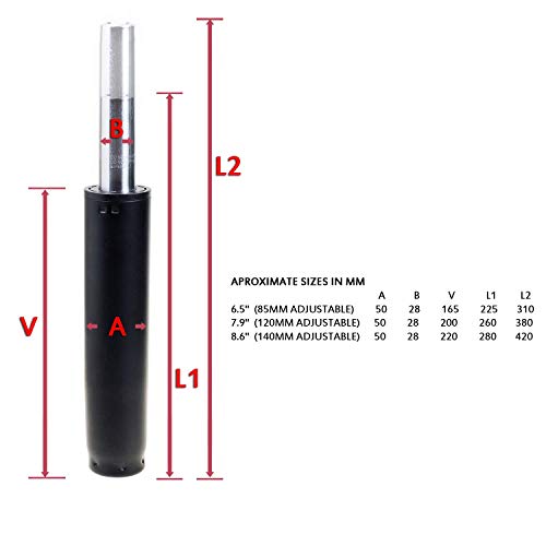 TUKA Muelle de Gas para Silla de Oficina y Taburete, 165mm Cilindro, 225-310mm Longitud Total, Repuesto Cilindro Elevador de Gas, Resorte Amortiguador de Gas, Negro, TKD5201-85