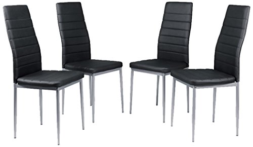 Tumueblekit Pack de Sillas Comedor Tapizada, Polipiel, Negro, 97x42x42 cm, 4 Unidades