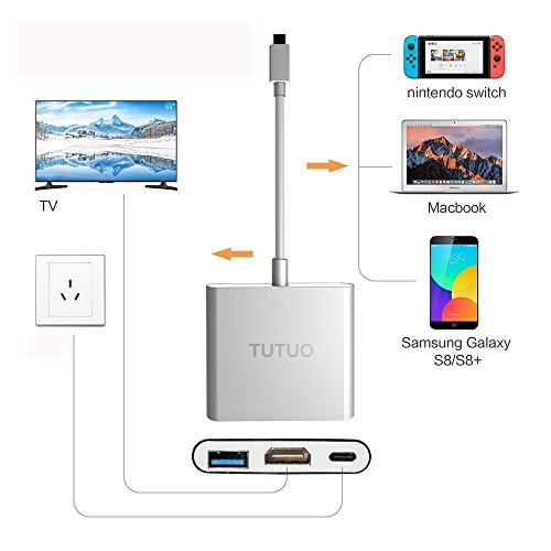 TUTUO Nintendo Switch Dock USB Tipo C a HDMI Adaptador USB Hub Convertidor Cable USB 3.0 y USB C PD (Power Delivery) Hub para Nintendo Switch, Macbook Pro 2017 2016, Samsung Galaxy Note9 S9, Oneplus 6
