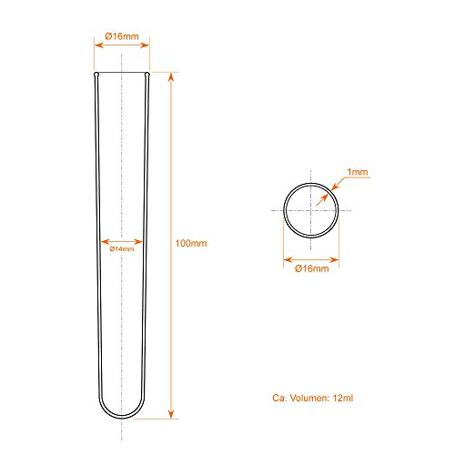 Tuuters - Tubos de ensayo, con Tapones de Corcho Natural, plástico, 100 Unidades (100 x Ø 16mm)