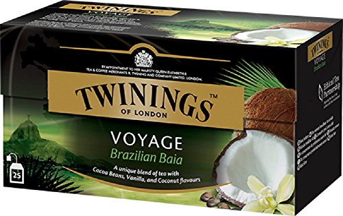 Twinings Voyage - Brazilian Baia - Té Negro Aromatizado con Semillas de Vainilla, Coco y Cacao - Sabor Dulce y Aterciopelado - Recuerda a la Mente las Atmósferas Paradisíacas de Brasil (25 Bolsas)