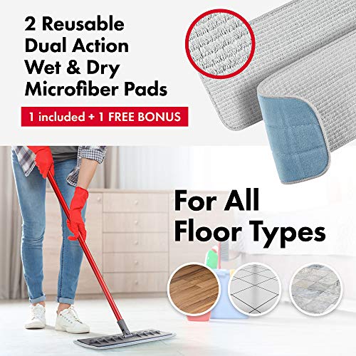 Tyroler Bright Tools Mopa de Microfibra para Usar Seca y Húmeda (45 cm de Ancho) Cabeza de Silicona Flexible | Limpieza Profesional del Hogar para Suelo de Madera, Laminado, Baldosas, Cocina, Baño