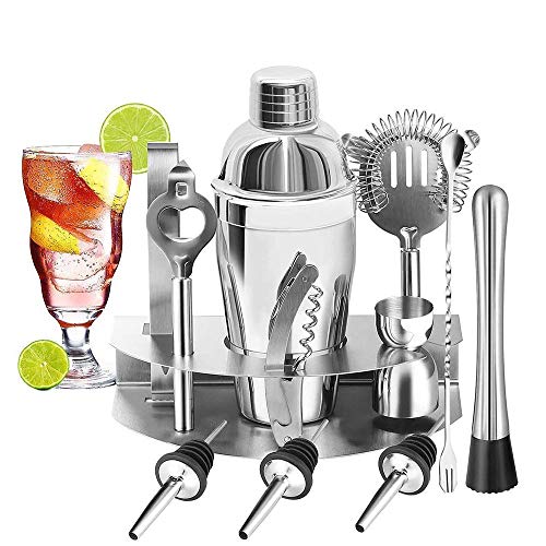 U-Home Cóctel 12 Piezas, Premium Conjunto Acero Inoxidable, Coctelera Profesional de Bartender en Caja de Regalo para Hombre: Jigger, Bebida Muddler, Cuchara de Mezclar y etc, Silver, Normal