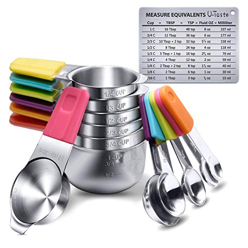 U-Taste Tazas Medidoras Magnéticas Tazas y Cucharas Medidoras 13 Piezas Acero Inoxidable 18/8,7 Tazas + 5 Cucharas + Conversión Medidas Magnéticas Tazas de Medir Utensilios Cocina Hornear Utensilios