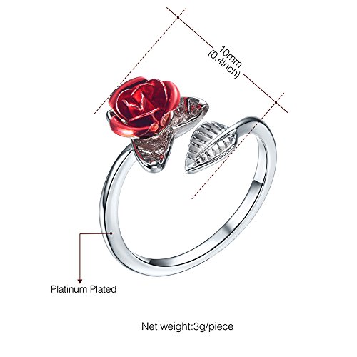 U7 Anillo Ajustable Mujer Anillo de Plata Tono diseño de Flor Rosa Regalo para Mujer