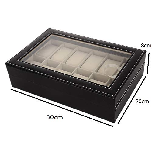 U/A 12 Reloj Caja De Almacenamiento Fabricante Ventana Recta Joyero Cubierta Cristal Transparente Caja De JoyeríA De Cuero