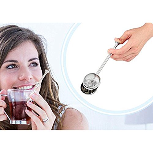 UEETEK 2pcs Tea infusor colador filtro té bola de acero inoxidable con mango largo de hojas sueltas de té de plata