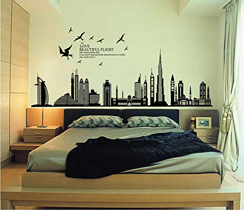 ufengke® - Adhesivo negro para pared con silueta de ciudad, paisaje urbano, rascacielos para decoración mural de dormitorio, sala de estar, extraíbles