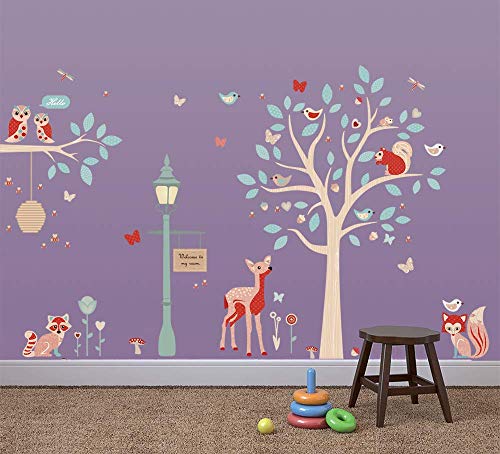 ufengke Pegatinas de Pared Animales del Bosque Vinilos Adhesivos Pared Árbol Ciervo Decorativos para Dormitorio Habitación Infantiles Bebés