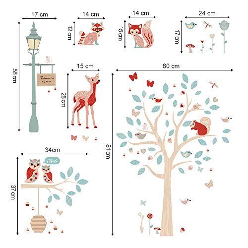 ufengke Pegatinas de Pared Animales del Bosque Vinilos Adhesivos Pared Árbol Ciervo Decorativos para Dormitorio Habitación Infantiles Bebés