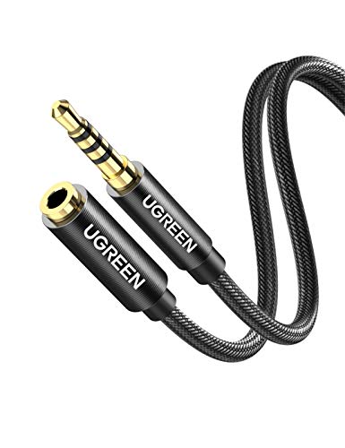 UGREEN Alargador Auriculares con Microfóno, Cable Alargador Jack 3.5mm con HiFi Sonido, Cable Extensión Audio Jack 4 Pines Macho a Hembra para Auricular/Altavoz/Nintendo Switch/PS4/ Xbox/TV/Laptop, 2M