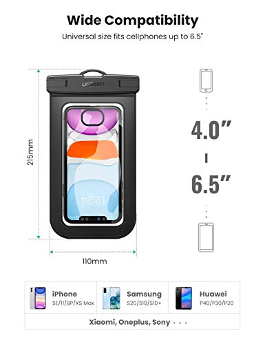 UGREEN Funda Impermeable Móvil, 2 Unidades IPX8 Bolsa de Agua para Movil Universal de 4-6,5'' iPhone XS Max/11/X/8P/SE, Galaxy S20/S10/S8+, Xiaomi Mi A2/Mix 2S, Huawei P40/P30, Huella Dáctil, Face ID