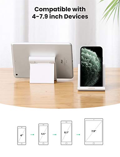 UGREEN Soporte Movil Mesa Multiángulo Soporte Smartphones Universal Ajustable para iPhone XS MAX, XR, 8, Huawei P20 Lite, Mate 20 Lite, Samsung Note 9, S10, Xiaomi Redmi Mi A2, Redmi Note 8 (Blanco)