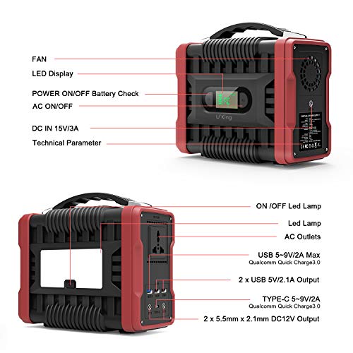 UKing Almacenamiento Suministro de Energía,222Wh/60000mAh Generador Solar 220v con Inversor DC/AC e LED Pantalla,Cargado por el Panel Solar/Toma de Corriente para Respaldo de Emergencia CPAP