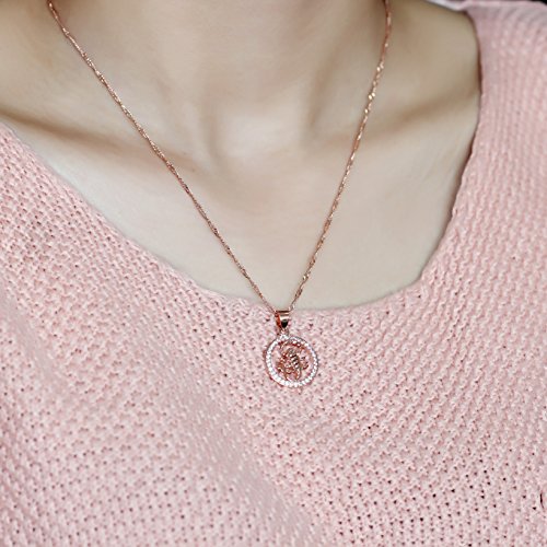 Uloveido Collar Colgante con Signo del Zodiaco para niñas Collar con Signo de escorpión Chapado en Oro Rosa para Mujer Regalo de joyería de cumpleaños con circonita cúbica N1047