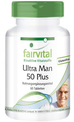 Ultra Man 50 Plus - Multivitamínico PARA HOMBRES - Dosis elevada - más de 50 ingredientes - 60 Comprimidos - Calidad Alemana