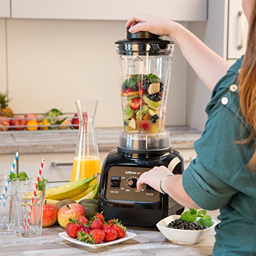 Ultratec Batidora de vaso 2 litros - batidora de alta potencia con 1500 vatios o 2 CV - batidora con 32 000 U/min, con recetario de smoothies, picadora, batidora, batidora de cocina